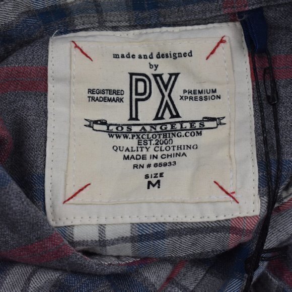 PX Long Sleeve Button-Down Shirt Size‎ Medium Color Red/Blue Plaid New with Tags - Picture 4 of 5